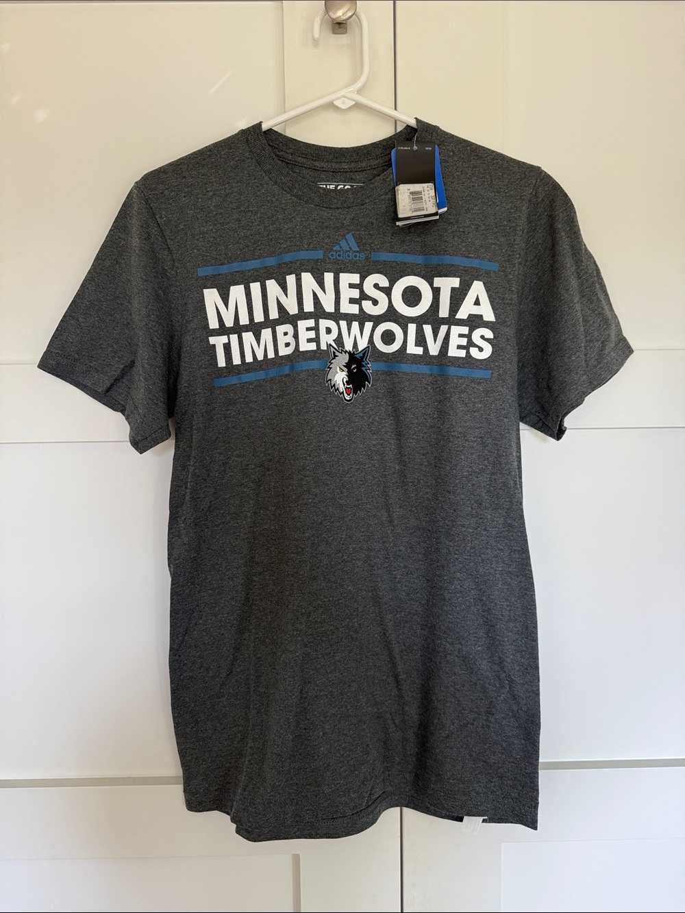 adidas Charcoal Minnesota Timberwolves Short Sleeve Tee with Blue & White Logo